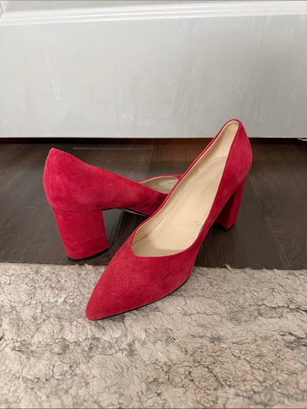 Marc Fisher Red Suede Chunky Heel Pumps